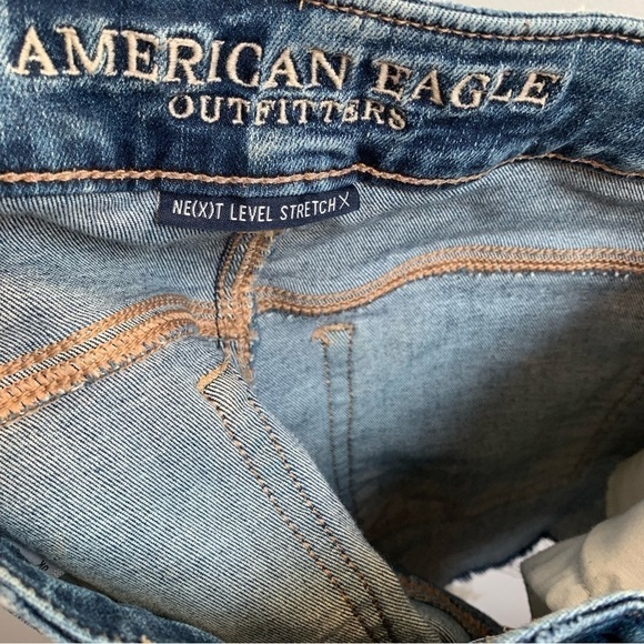 AEO Next Level Stretch Hi-rise Shortie Distressed Fray Denim Shorts - Picture 10 of 13
